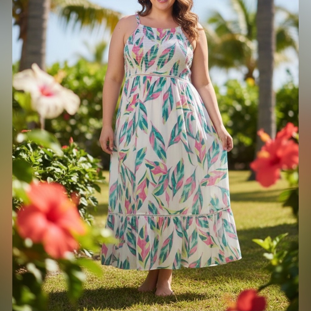 Torrid Maxi Sz 2X Lace Coastal Tropical Leaf Summer Whimsicore Boho Windsorcore
